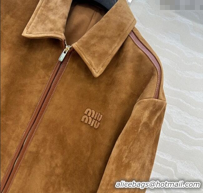 Reasonable Price Miu Miu Sheepskin Suede Jacket 0814 Brown 2025