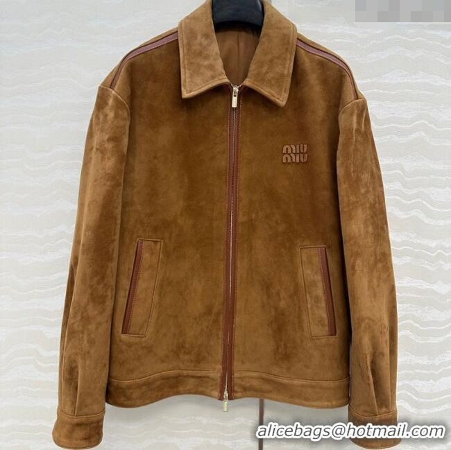 Reasonable Price Miu Miu Sheepskin Suede Jacket 0814 Brown 2025