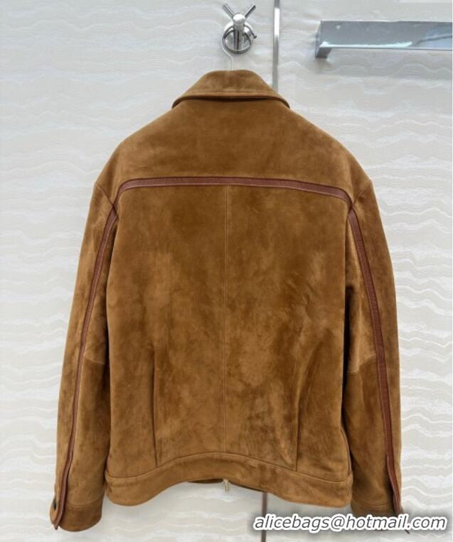 Reasonable Price Miu Miu Sheepskin Suede Jacket 0814 Brown 2025
