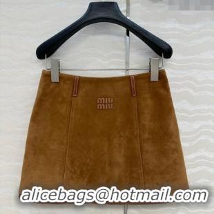 Luxury Discount Miu Miu Sheepskin Suede Skirt 0814 Brown 2025