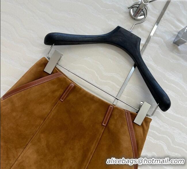 Luxury Discount Miu Miu Sheepskin Suede Skirt 0814 Brown 2025