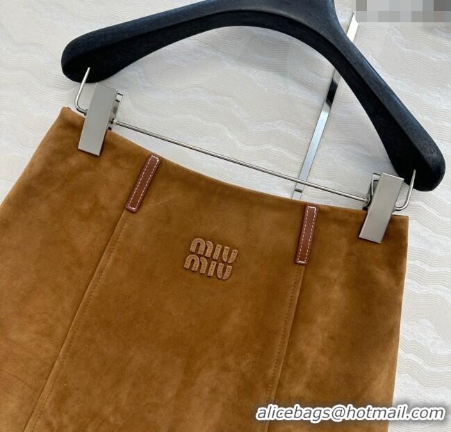 Luxury Discount Miu Miu Sheepskin Suede Skirt 0814 Brown 2025