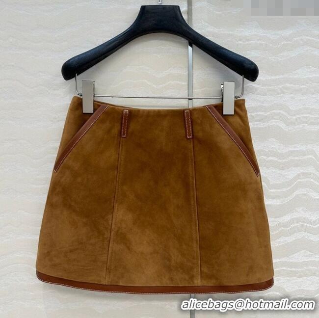 Luxury Discount Miu Miu Sheepskin Suede Skirt 0814 Brown 2025