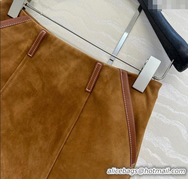 Luxury Discount Miu Miu Sheepskin Suede Skirt 0814 Brown 2025