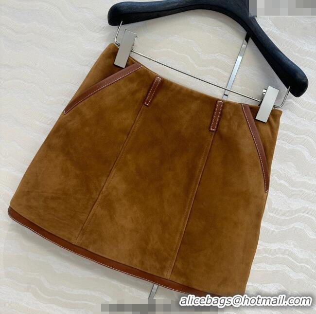 Luxury Discount Miu Miu Sheepskin Suede Skirt 0814 Brown 2025