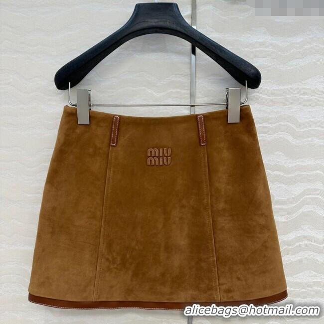 Luxury Discount Miu Miu Sheepskin Suede Skirt 0814 Brown 2025