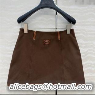 Top Quality Miu Miu Canvas and Lambskin Skirt 0814 Brown 2025