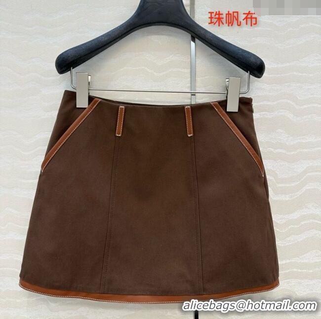Top Quality Miu Miu Canvas and Lambskin Skirt 0814 Brown 2025