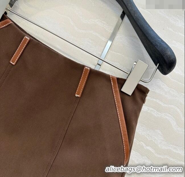 Top Quality Miu Miu Canvas and Lambskin Skirt 0814 Brown 2025