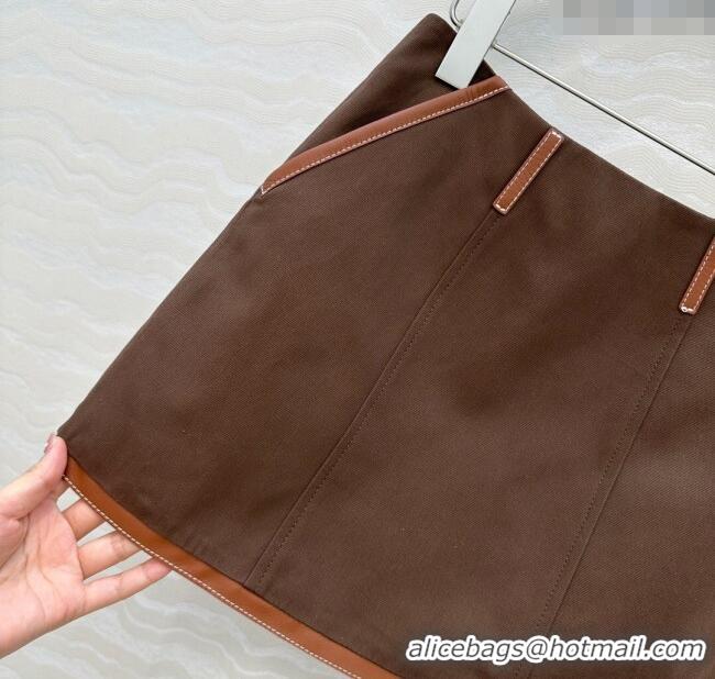 Top Quality Miu Miu Canvas and Lambskin Skirt 0814 Brown 2025