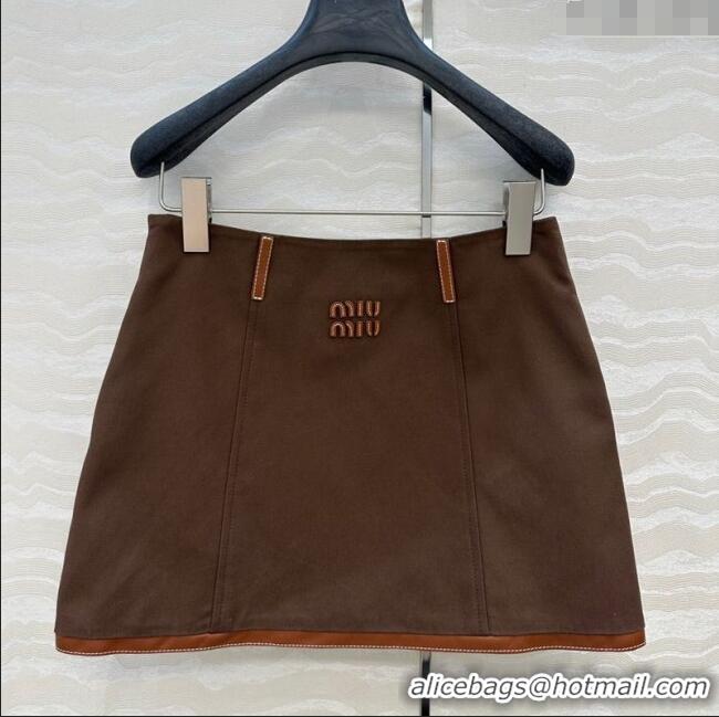 Top Quality Miu Miu Canvas and Lambskin Skirt 0814 Brown 2025