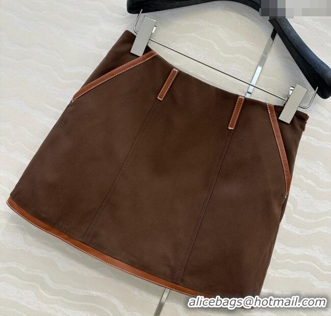 Top Quality Miu Miu Canvas and Lambskin Skirt 0814 Brown 2025