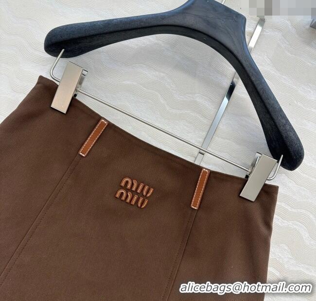 Top Quality Miu Miu Canvas and Lambskin Skirt 0814 Brown 2025