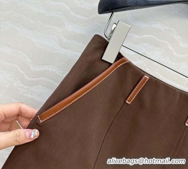 Top Quality Miu Miu Canvas and Lambskin Skirt 0814 Brown 2025