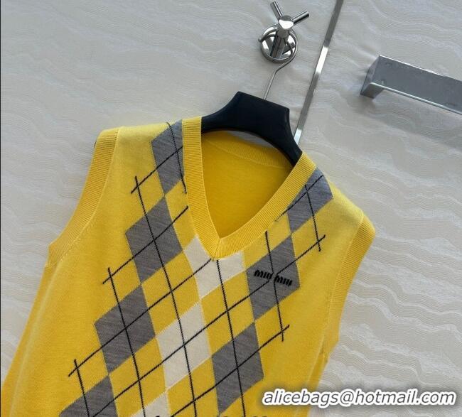 Luxury Cheap Miu Miu Wool Vest 0814 Yellow 2025