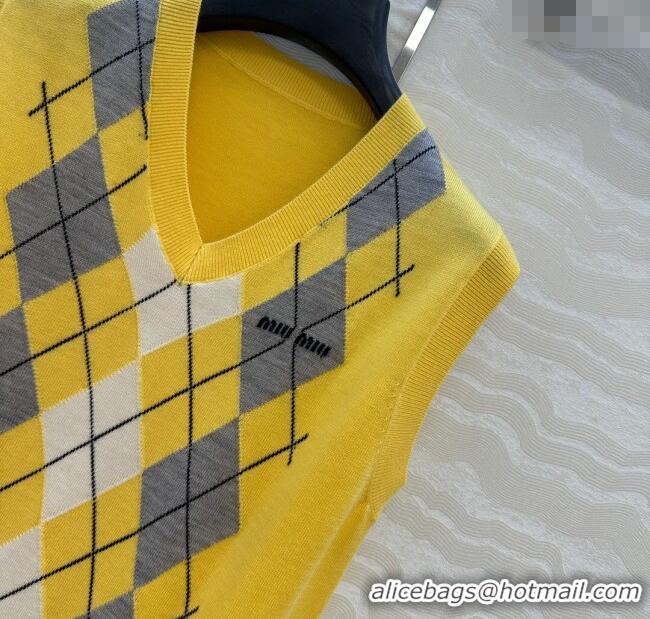 Luxury Cheap Miu Miu Wool Vest 0814 Yellow 2025