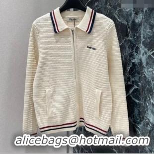 Luxury Cheap Miu Miu Knit Cotton Cardigan 0814 White 2025
