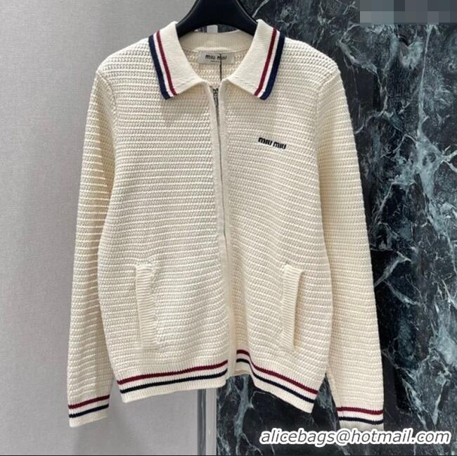 Luxury Cheap Miu Miu Knit Cotton Cardigan 0814 White 2025