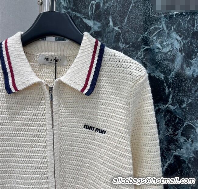 Luxury Cheap Miu Miu Knit Cotton Cardigan 0814 White 2025