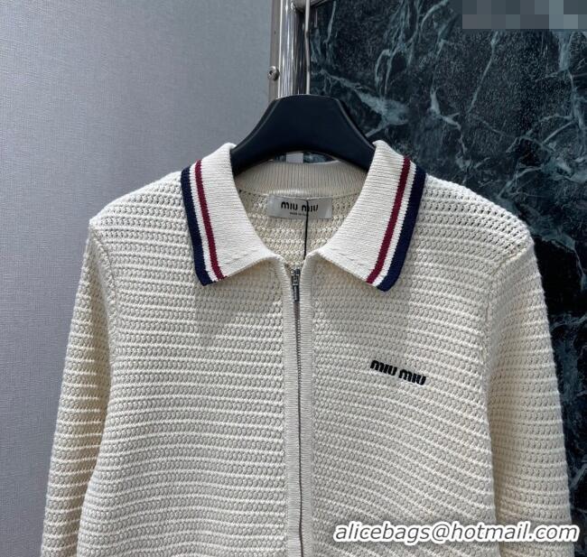 Luxury Cheap Miu Miu Knit Cotton Cardigan 0814 White 2025