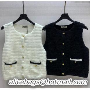 Top Quality Miu Miu Wool Cashmere Vest 0814 White/Black 2025