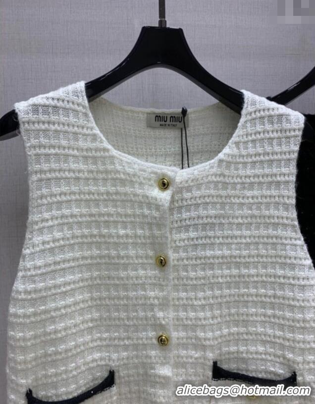 Top Quality Miu Miu Wool Cashmere Vest 0814 White/Black 2025
