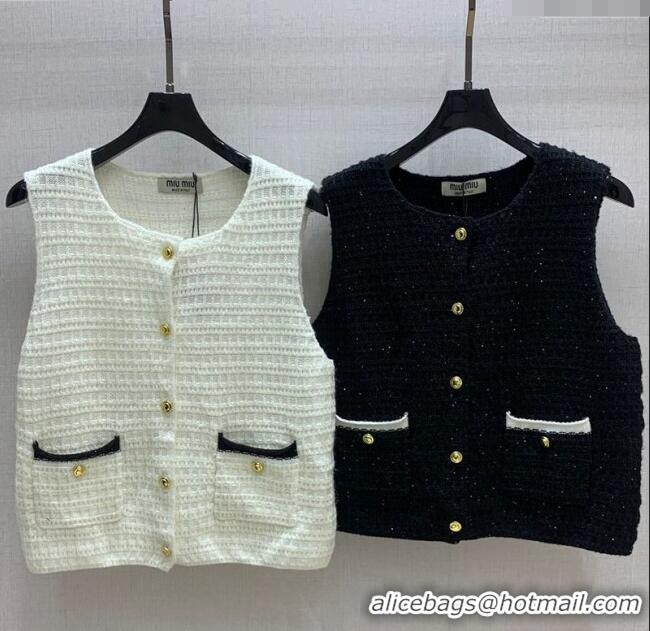 Top Quality Miu Miu Wool Cashmere Vest 0814 White/Black 2025