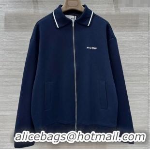 Original Cheap Miu Miu Cotton Jacket 0814 Navy Blue 2025