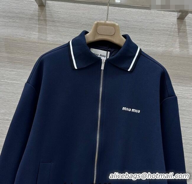 Original Cheap Miu Miu Cotton Jacket 0814 Navy Blue 2025