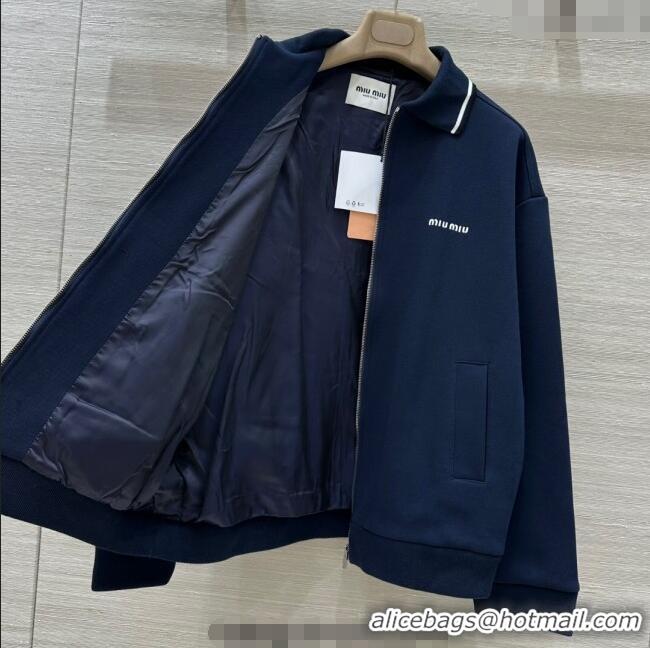 Original Cheap Miu Miu Cotton Jacket 0814 Navy Blue 2025