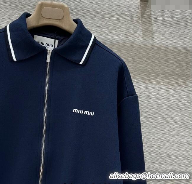 Original Cheap Miu Miu Cotton Jacket 0814 Navy Blue 2025