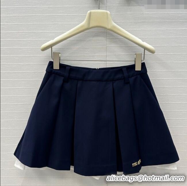 Reasonable Price Miu Miu Cotton Mini Skirt 0814 Dark Blue 2025