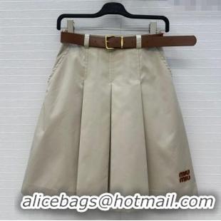 Super Quality Miu Miu Wool Pleated Skirt 0814 Khaki 2025