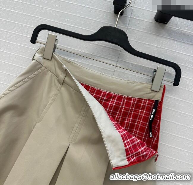 Super Quality Miu Miu Wool Pleated Skirt 0814 Khaki 2025