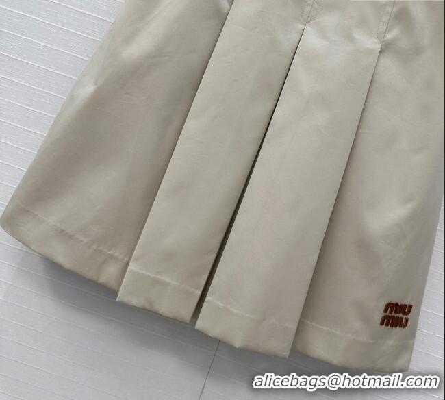 Super Quality Miu Miu Wool Pleated Skirt 0814 Khaki 2025