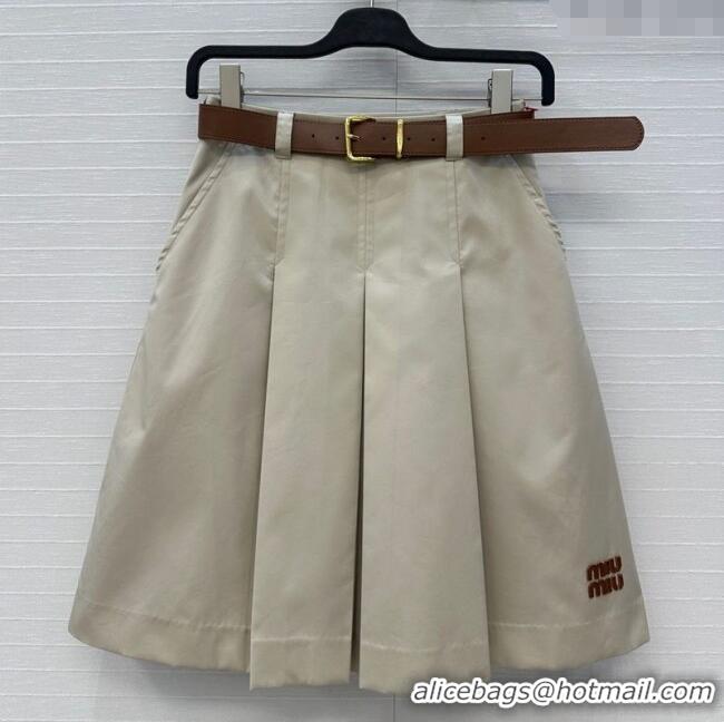 Super Quality Miu Miu Wool Pleated Skirt 0814 Khaki 2025