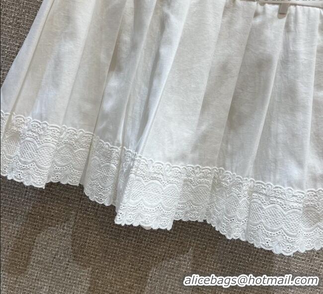 Grade Design Miu Miu Cotton Mini Skirt with Lace 0814 White 2025