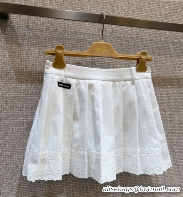 Grade Design Miu Miu Cotton Mini Skirt with Lace 0814 White 2025