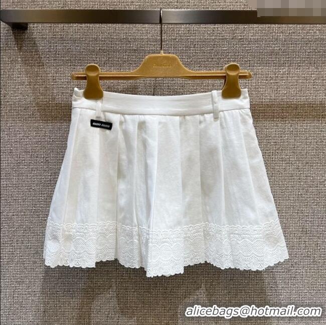 Grade Design Miu Miu Cotton Mini Skirt with Lace 0814 White 2025