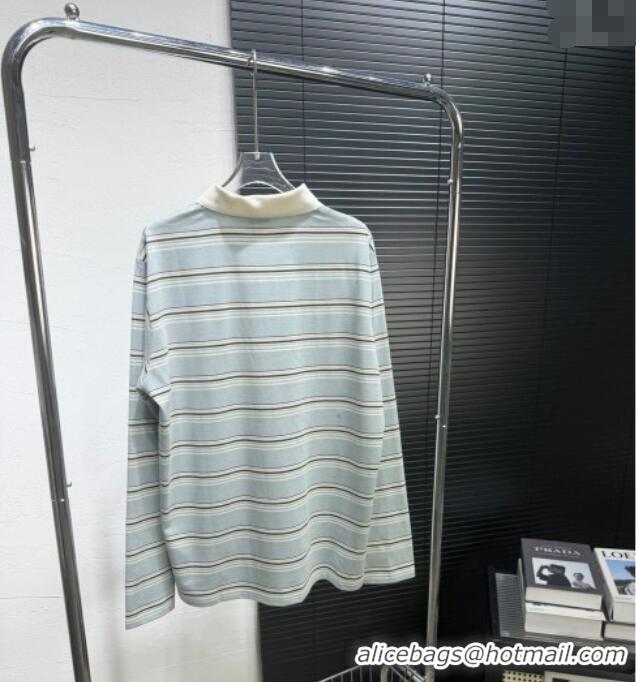Buy Cheapest Miu Miu Striped Polo Shirt 0814 Dusty Blue 2025
