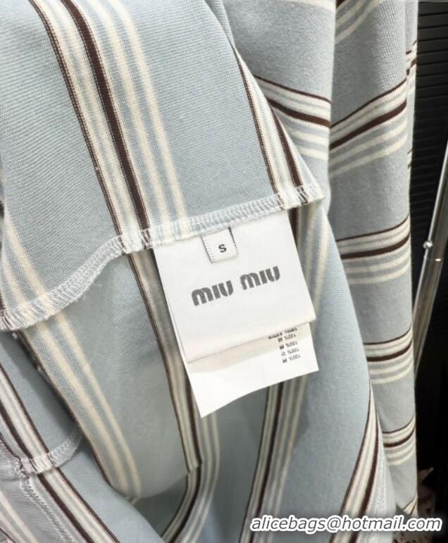 Buy Cheapest Miu Miu Striped Polo Shirt 0814 Dusty Blue 2025