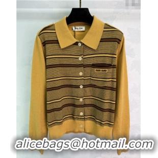 Luxury Cheap Miu Miu Wool Polo Cardigan 0813 Yellow 2025