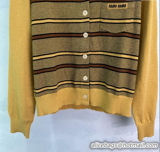 Luxury Cheap Miu Miu Wool Polo Cardigan 0813 Yellow 2025