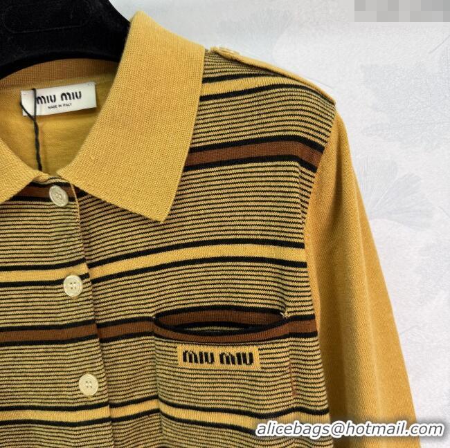 Luxury Cheap Miu Miu Wool Polo Cardigan 0813 Yellow 2025