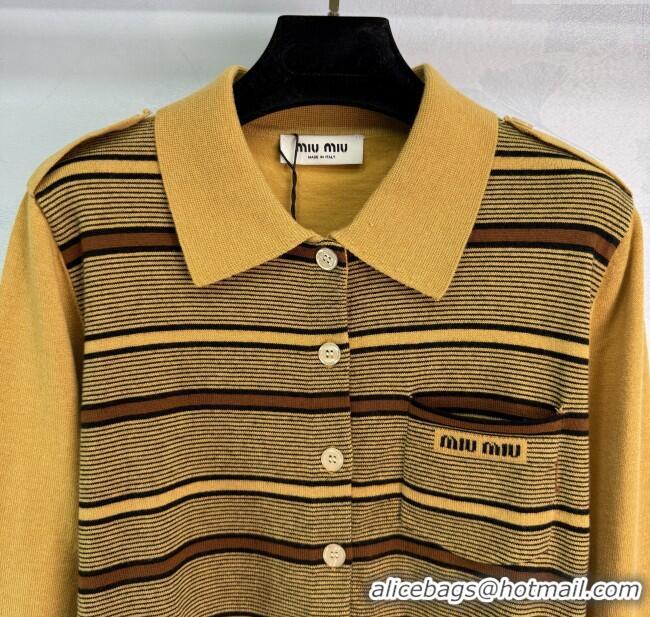 Luxury Cheap Miu Miu Wool Polo Cardigan 0813 Yellow 2025