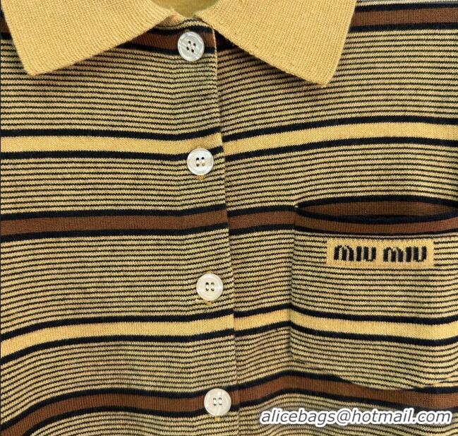 Luxury Cheap Miu Miu Wool Polo Cardigan 0813 Yellow 2025