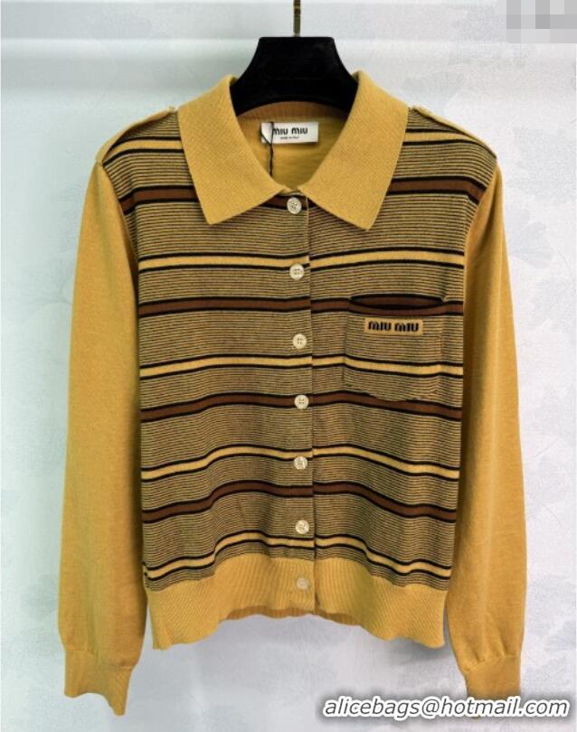 Luxury Cheap Miu Miu Wool Polo Cardigan 0813 Yellow 2025