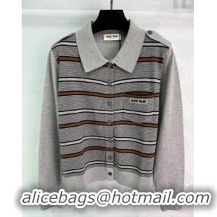 Grade Quality Miu Miu Wool Polo Cardigan 0813 Grey 2025