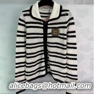 Top Grade Miu Miu Wool Striped Cardigan 0814 White/Black 2025