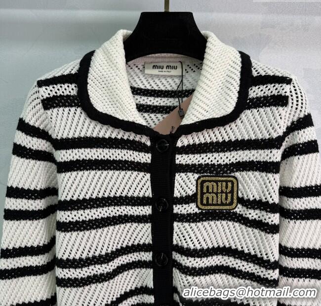 Top Grade Miu Miu Wool Striped Cardigan 0814 White/Black 2025